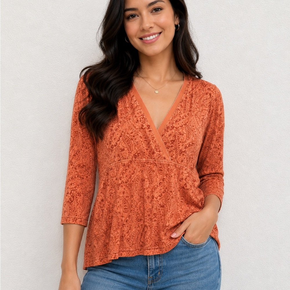 J. Jill Paisley Coralโ Crewneck Knit Top M